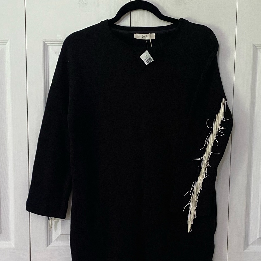 NWT SUOLI Black Sweater Fringe Dress Italy 38 US Small - Picture 4 of 12